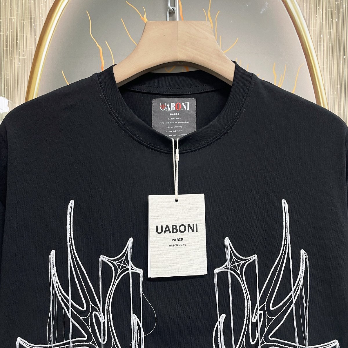 個性EU製＆定価2万◆UABONI*Paris*半袖Tシャツ*ユアボニ*パリ発◆上品 通気 吸汗 刺繍 フリンジ カットソー スウェット 個性 男女兼用 XL_画像3