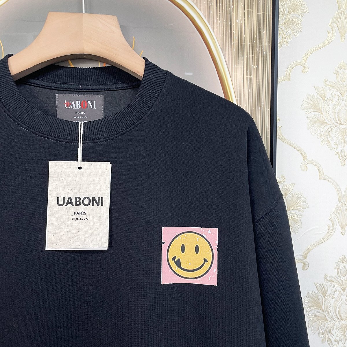  top class EU made & regular price 4 ten thousand *UABONI*Paris* sweatshirt *yuaboni* Paris departure * cotton soft easy .. laughing face piece . stylish spring sweat XL/50