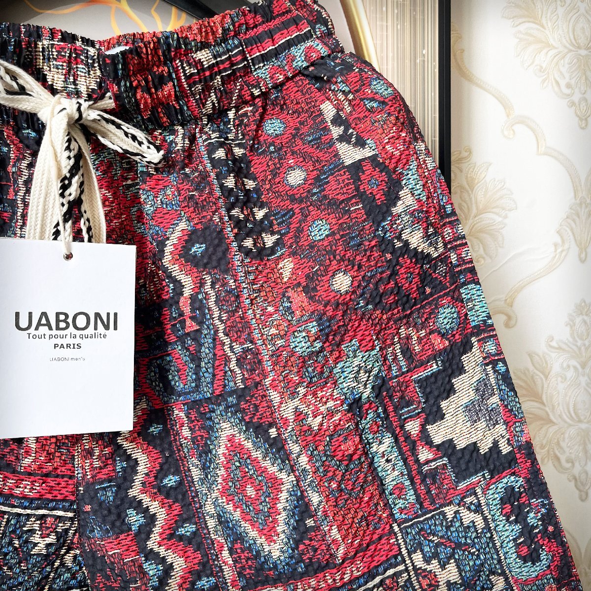 絶賛EU製＆定価2万◆UABONI*Paris*ショートパンツ*ユアボニ*パリ発◆上質 薄手 速乾 リップル生地 総柄 ボトムス 短パン 夏服 2XL/52サイズ_画像7