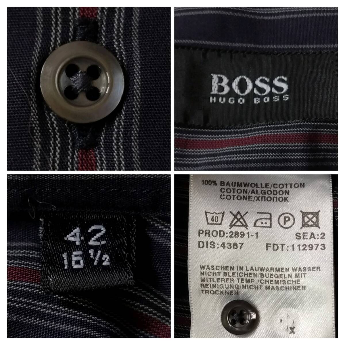 US輸入古着 HUGO BOSS 長袖シャツ ストライプ柄 XLサイズ ダークネイビー ブラック ヒューゴボス ビジネス オフィスカジュアル_画像9