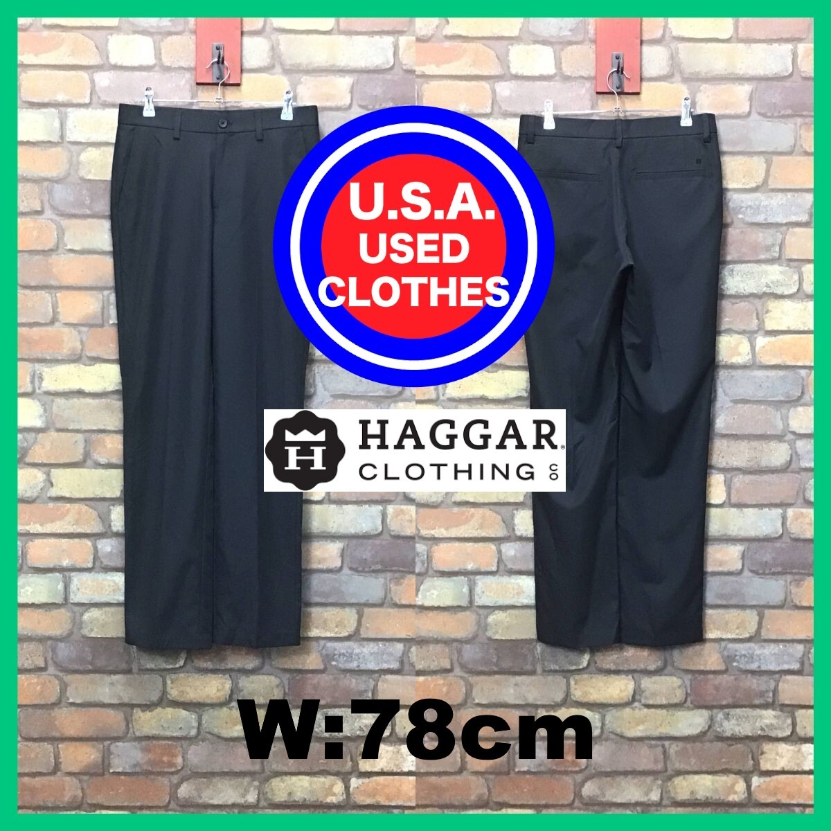 BP3-340★W78センチ位★USA古着【HAGGAR】刺繍ロゴ ストレートフィット スラックスパンツ【W30 メンズ M】チャコールグレー チノ ゴルフの画像1