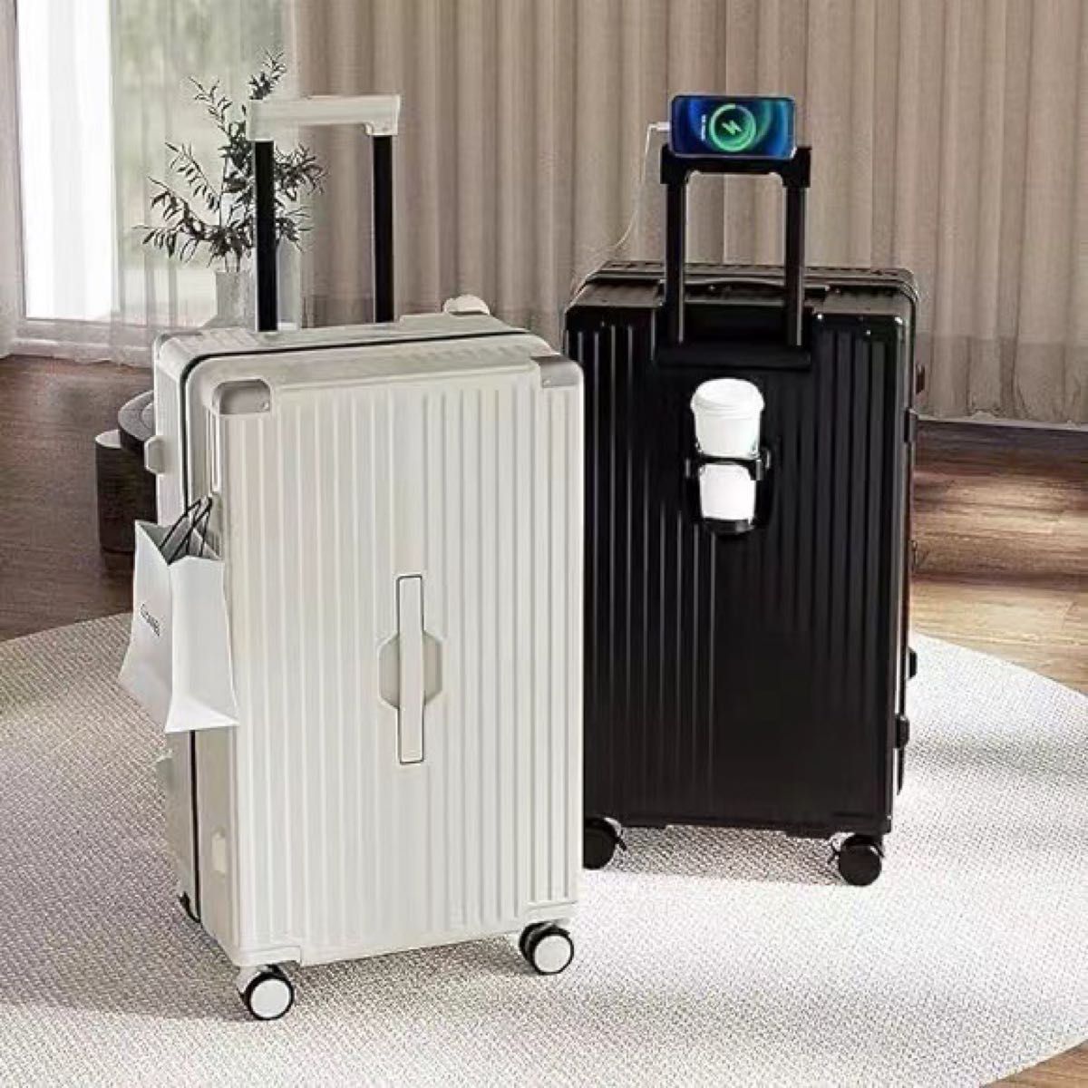 キャリーケース 大容量 スーツケース usbポート付 拡張機能 Mサイズ ホワイト 静音 TSAロック かわいい 軽量
