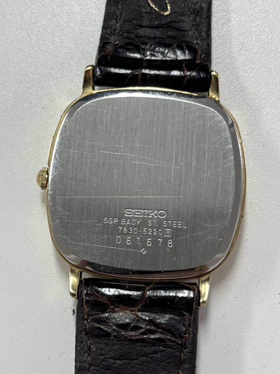 1円スタート SEIKO セイコー 7830-5220 メンズ レディース 腕時計 クォーツ ゴールド文字盤 レザーベルト の画像6