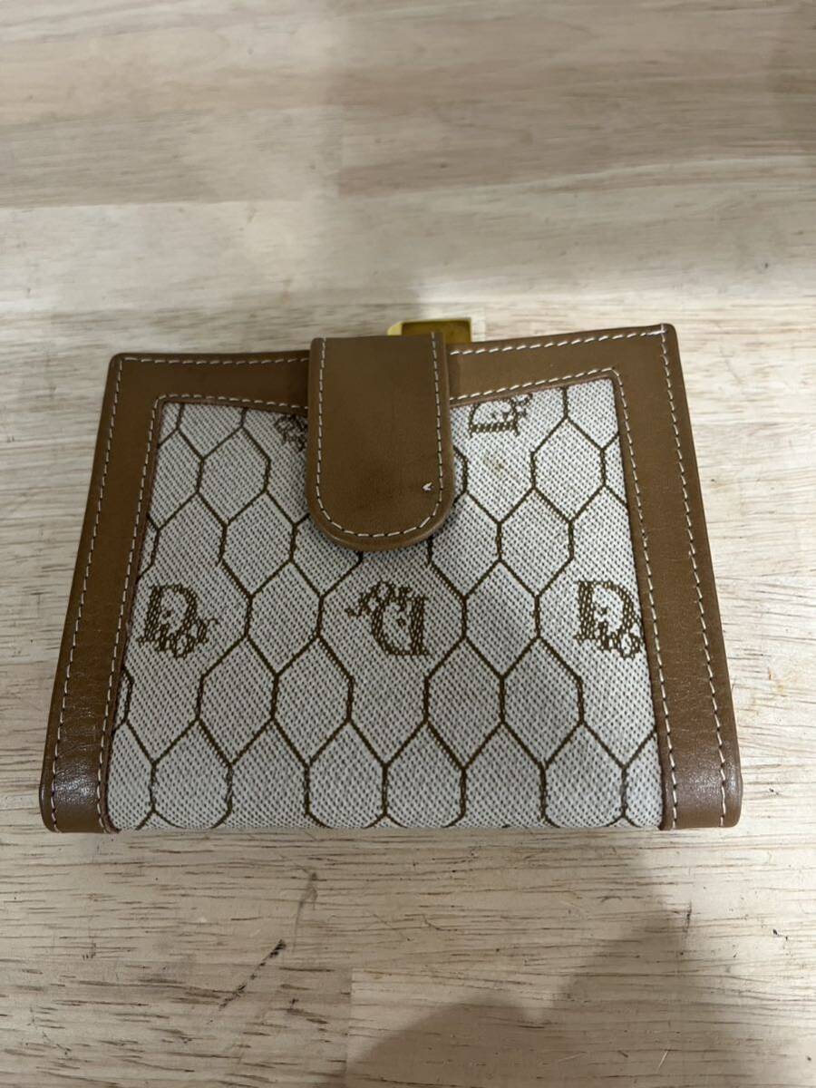 1 jpy start Christian Dior Christian Dior folding twice purse lady's honeycomb pattern dead stock wallet bulrush . beige 