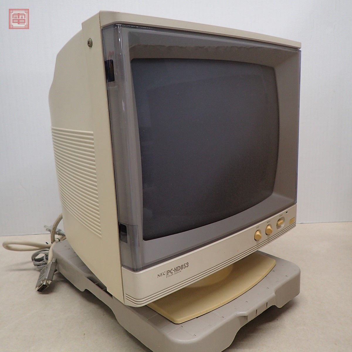 動作品 PC-8801/9801等 NEC 14インチカラーディスプレイモニター PC-KD853 日本電気 PC-KD902回転台座付 24kHz【40の画像2