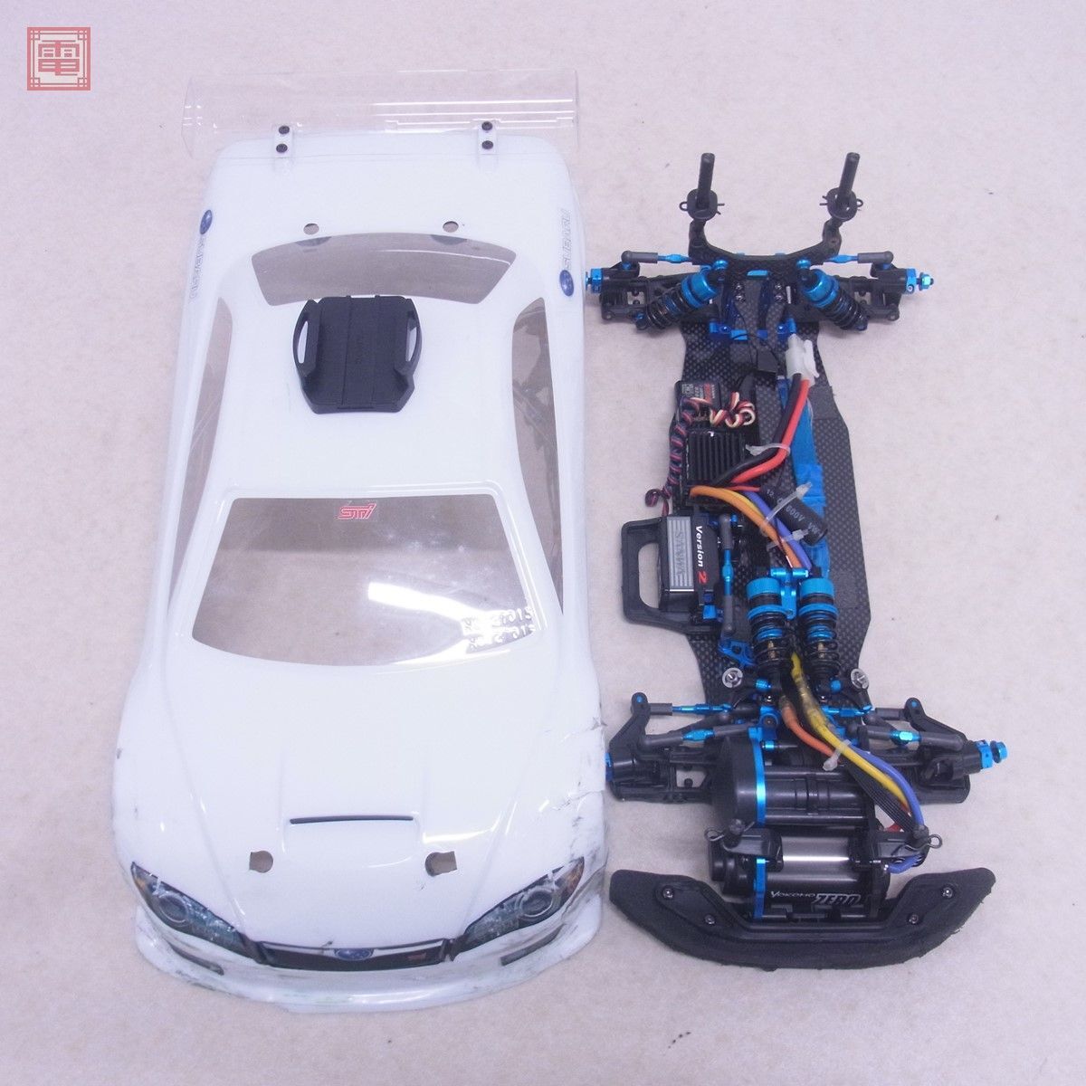 タミヤ 1/10 FF-03 EVO シャーシ モーター/サーボ/受信機 等 搭載 ボディ付き 電動RC ラジコン TAMIYA 通電のみ確認済 現状品【20_画像4