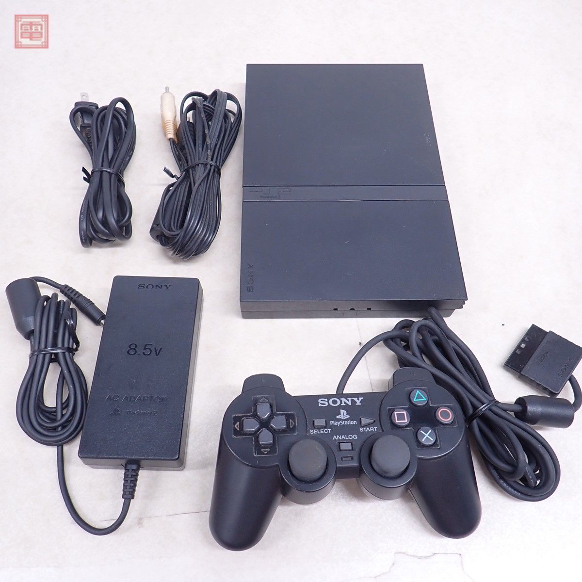 動作品 PS2 プレステ2 薄型 本体 SCPH-70000 チャコール・ブラック + コントローラー + AVケーブル＋電源 まとめてセット SONY ソニー【10_画像1