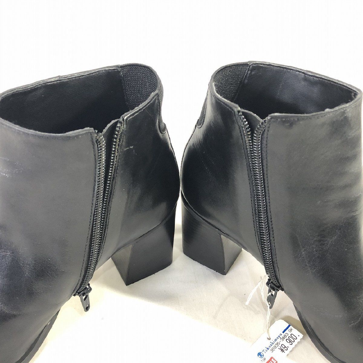 ■《新品》【NINE WEST】ナインウエスト/本革 サイドジップ ショートブーツ 6M[23.5cm]黒/E0の画像6