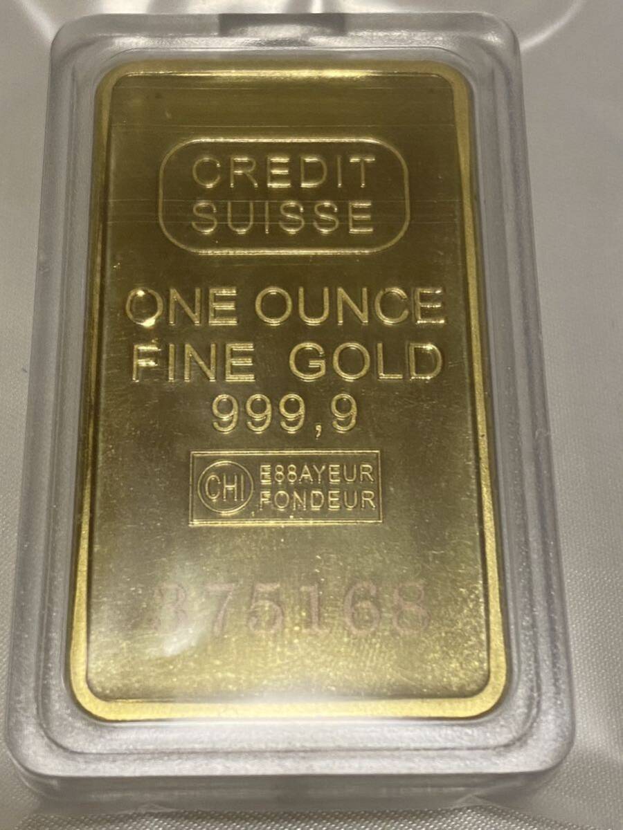 金貨長方形 スイスCREDITSUISSE /インゴット記念金貨コイン・GOLD 31.7g 24kgp Gold Plated ケース付きの画像1