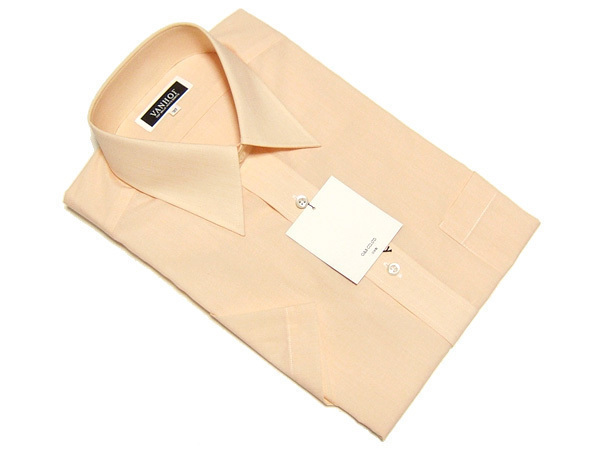 新品 送料無料 サイズ37 半袖シャツ 日本製 ELLE 涼感素材 薄オレンジ系 綿ポリ