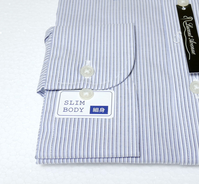 新品 送料無料 3L 44-88 ドレスシャツ 細身 SLIM BODY スリムボディ ボタンダウン 形態安定 ストライプ ライトブルー 水色系 Lucent Avenue