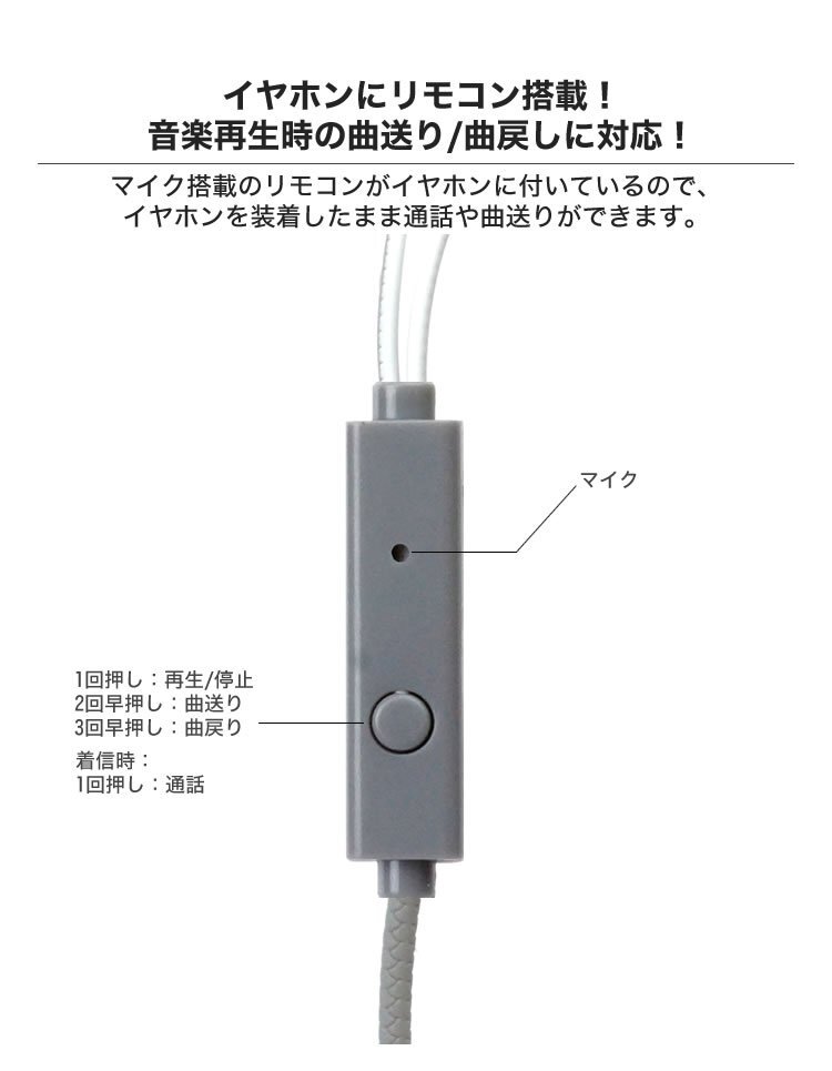 送料無料 インナーイヤー型 イヤホン 有線 マイク内蔵 リモコン付き スマートフォン 音楽 通話 タブレット 【ピンクブルー】_画像4