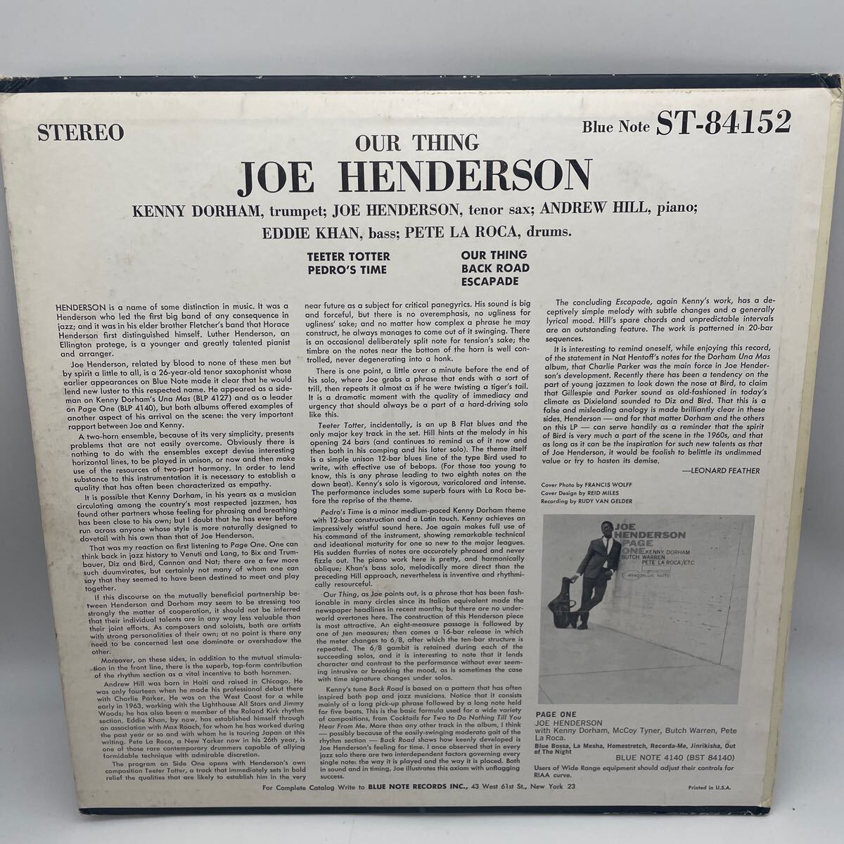 【US盤】Joe Henderson/Our Thing/両面VAN GELDER/レコード/LP/ステレオ/BST84152/Blue Note/ジョー・ヘンダーソン_画像2