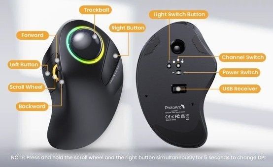 【新品未使用】ProtoArc EM03  トラックボール マウス 人差し指 Bluetooth 無線 USBドングル