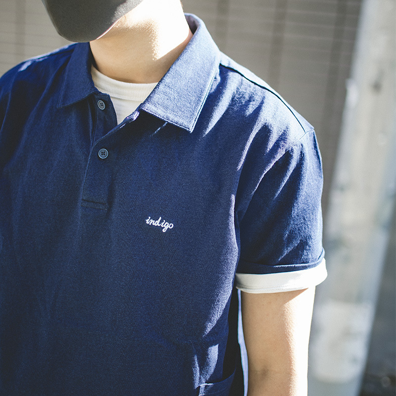 シャツ 藍染 天然藍 綿100% ポロシャツ メンズ レトロ インディゴ 濃紺 メンズ カジュアル ファッション S~2XL_画像8