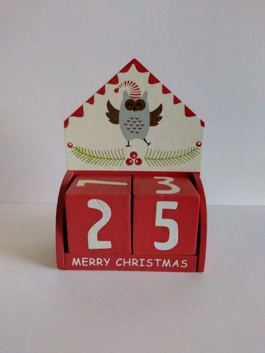 木製　ブロック　カレンダー　置物　インテリア　ふくろう　クリスマス　ウッド　サイコロ型　雑貨　キューブ_画像1