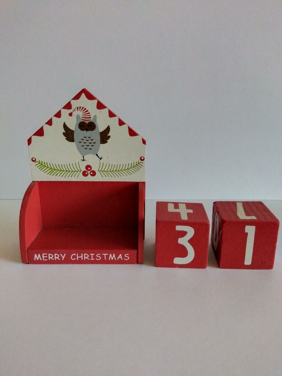 木製　ブロック　カレンダー　置物　インテリア　ふくろう　クリスマス　ウッド　サイコロ型　雑貨　キューブ_画像2