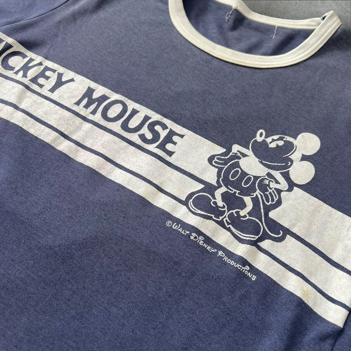 90s 00s Disney ミッキー リンガー Tシャツ フェード ディズニー キャラクター ネイビー 90年代 ヴィンテージ vintage シングルステッチ_画像5