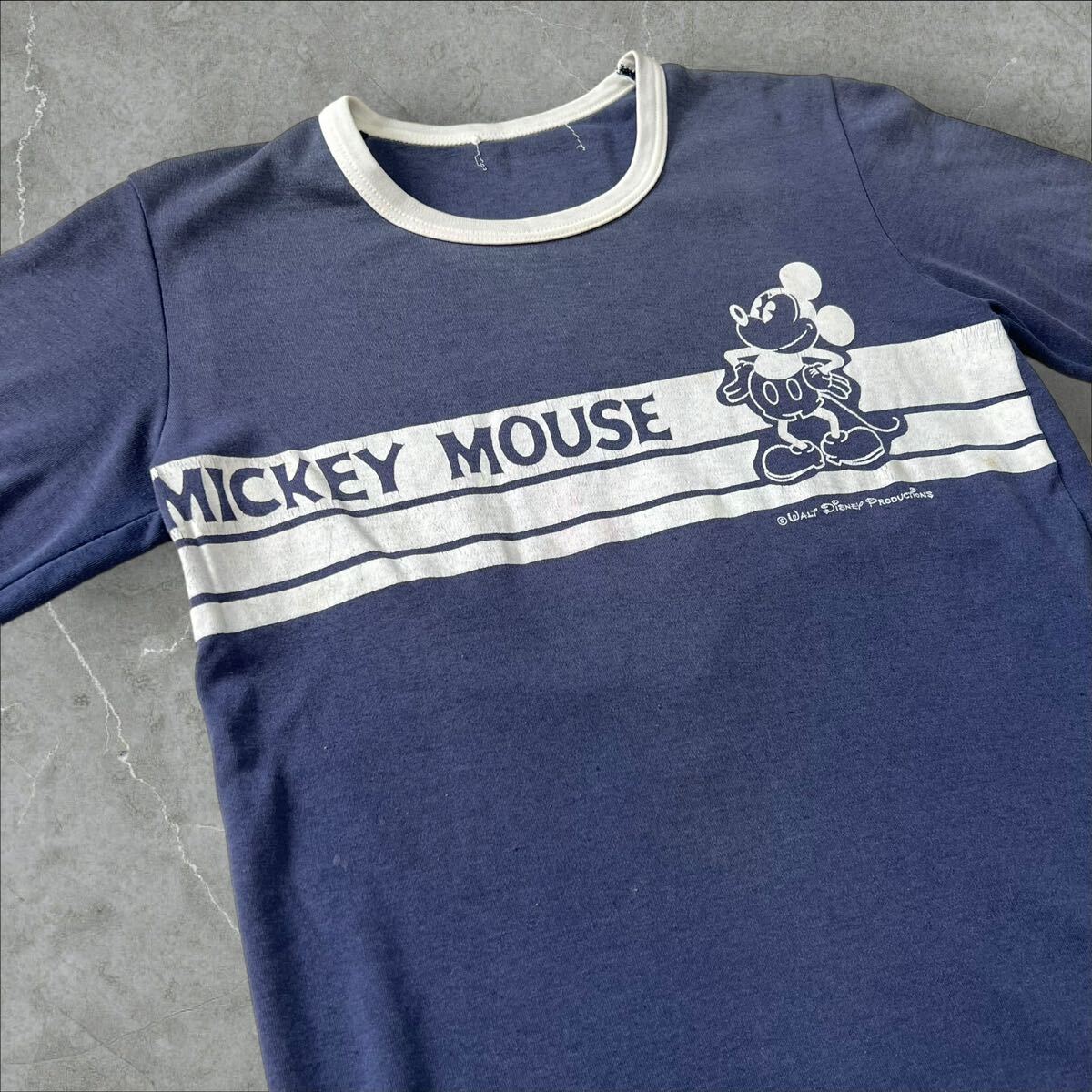 90s 00s Disney ミッキー リンガー Tシャツ フェード ディズニー キャラクター ネイビー 90年代 ヴィンテージ vintage シングルステッチ_画像3