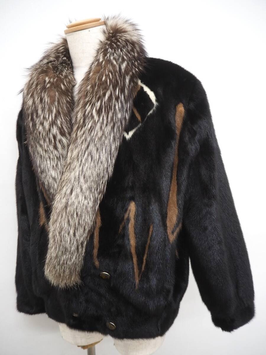 # multicolor mink x silver fox # half coat # dress length 70cm#SAGA silver # rare design # men's #