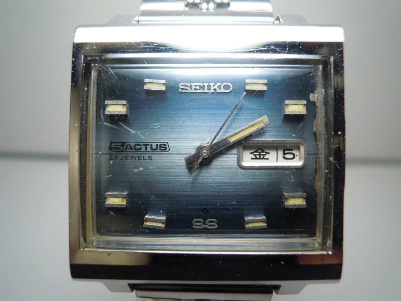 セイコー ファイブ アクタス SS SEIKO 5 ACTUS SS 23 JEWELS AUTOMATIC 自動巻き 変わりケース 淡いブルー系グラデ 文字盤 メンズ USEDの画像1