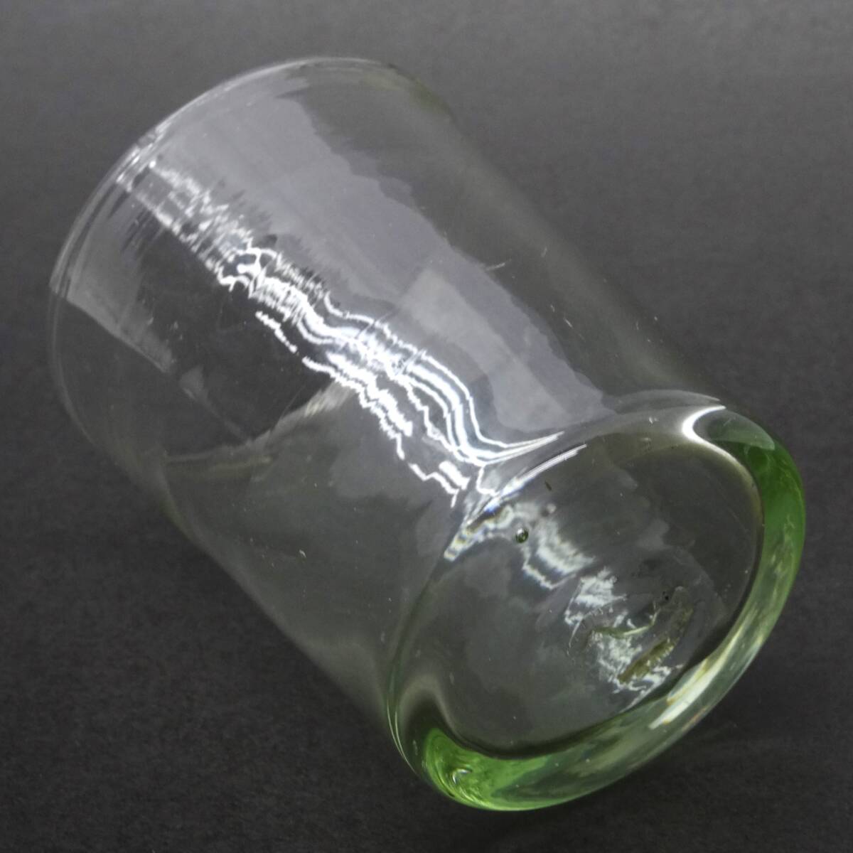 L22 大正ロマン 昭和 型吹きガラス 古コップ 緑 リキュールグラス _画像5
