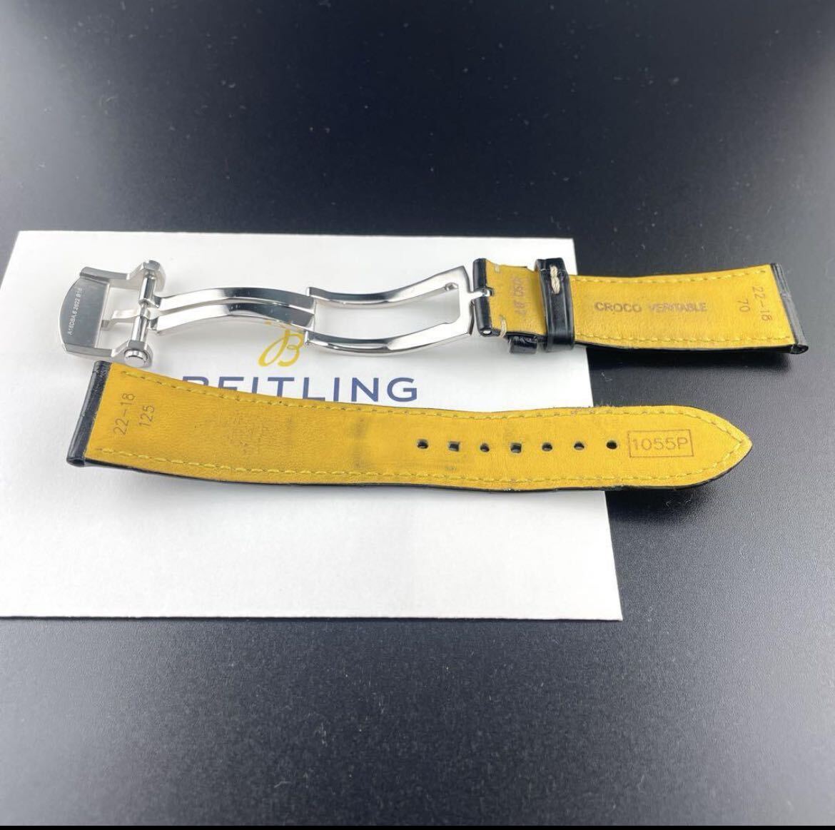 c151 最新【ブライトリング】BREITLING 22mm 1055P クロコ 黒 c151 最新【ブライトリング】BREITLING 22mm 1055P クロコ 黒