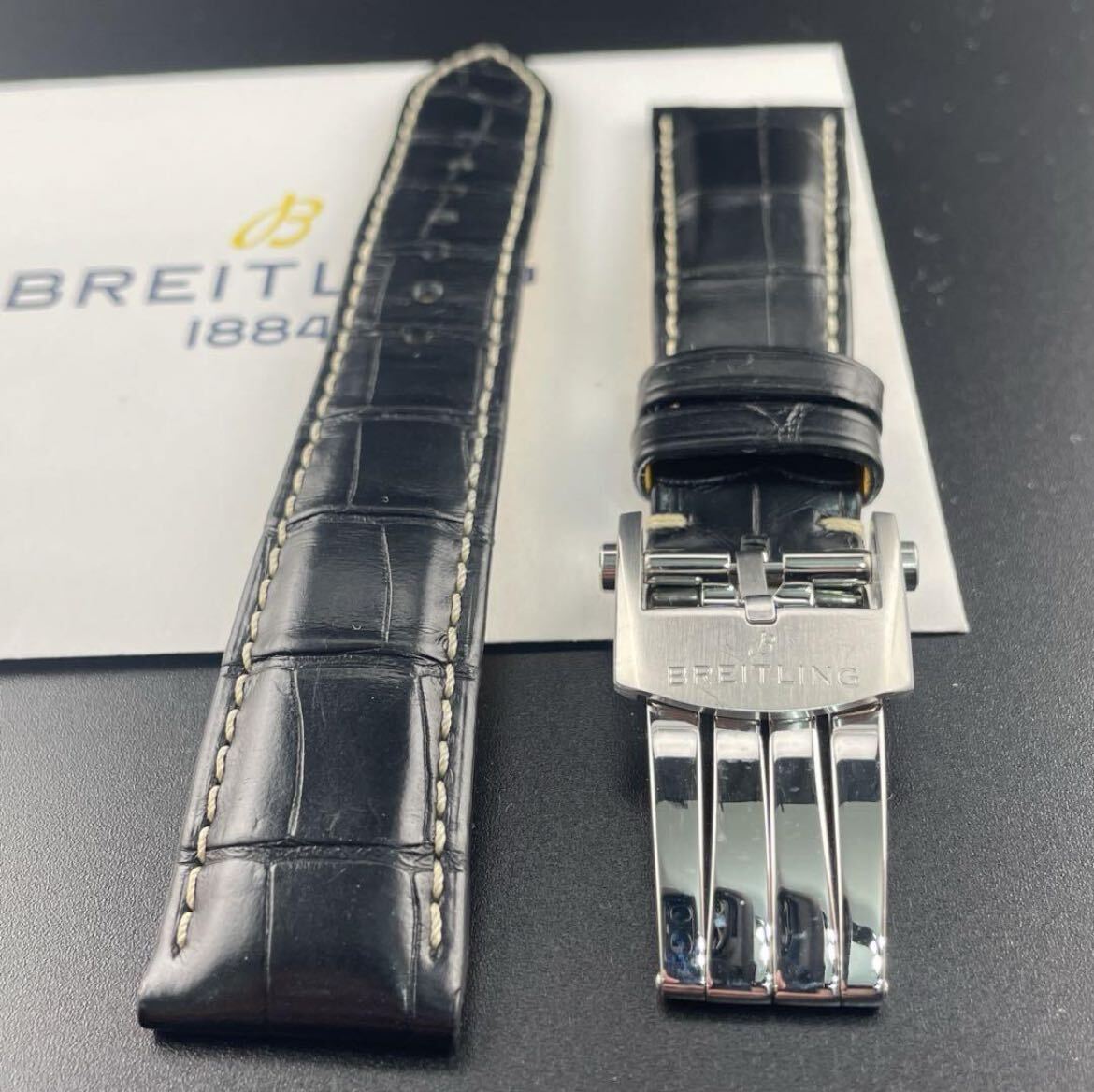 c151 最新【ブライトリング】BREITLING 22mm 1055P クロコ 黒 c151 最新【ブライトリング】BREITLING 22mm 1055P クロコ 黒