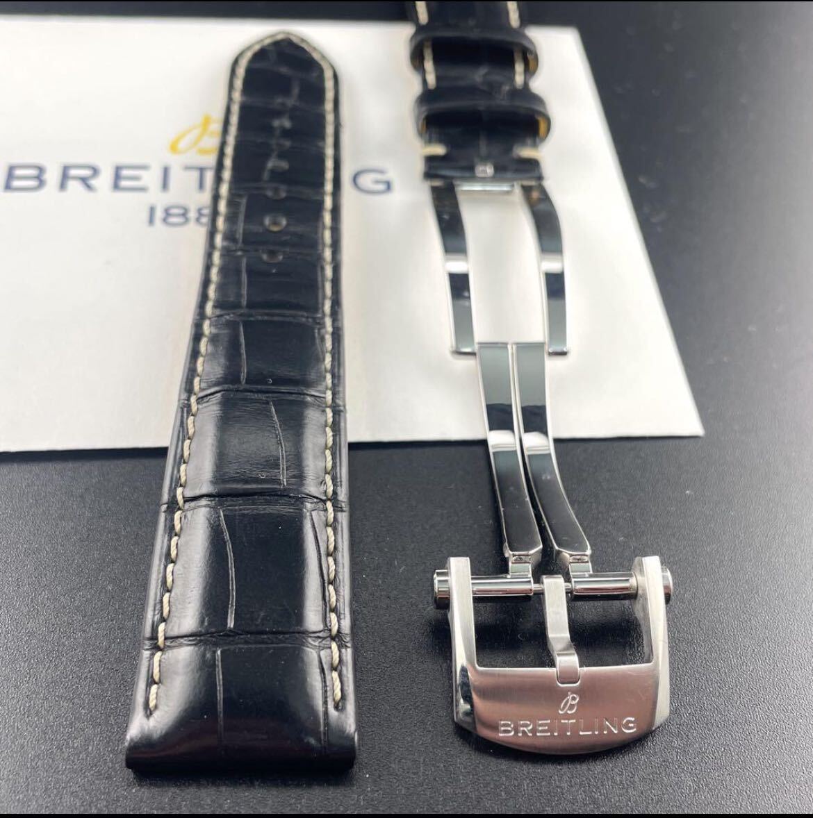 c151 最新【ブライトリング】BREITLING 22mm 1055P クロコ 黒 c151 最新【ブライトリング】BREITLING 22mm 1055P クロコ 黒