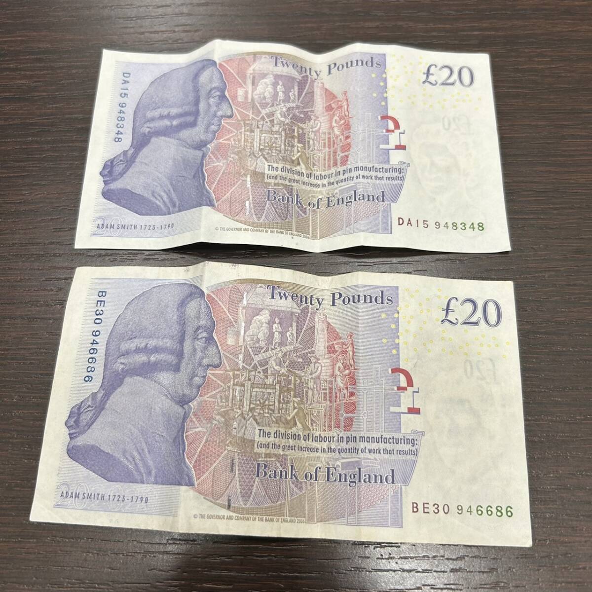 1216 イギリス紙幣 20ポンド札×2枚 計40ポンド BANK of ENGLAND TWENTY POUNDS 貨幣 外貨 旧紙幣 海外 外国 古札 英_画像6