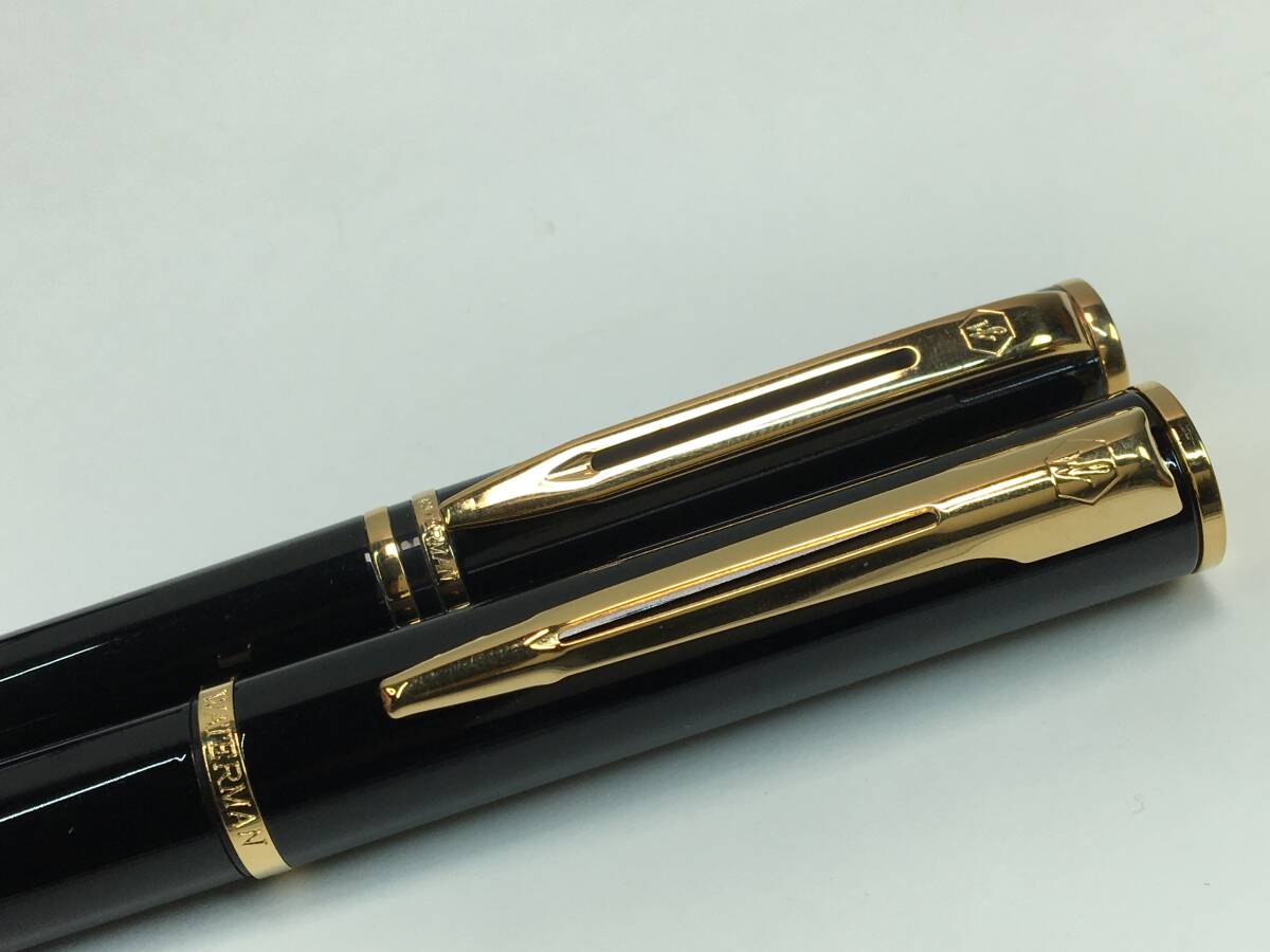 【パケプラ無料】美品 WATERMAN ウォーターマン 万年筆 ボールペン ブラックラッカー セット 箱付き 筆記OK[j1019]_画像3