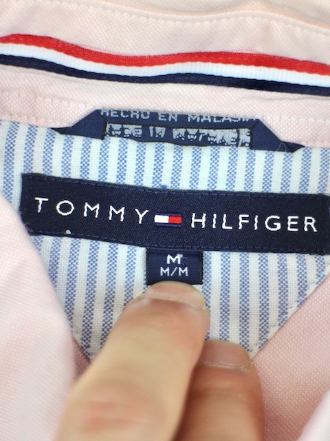 TOMMY HILFIGER トミーヒルフィガー ボーダー 半袖ボタンダウンシャツ(M)ライトピンク_画像6