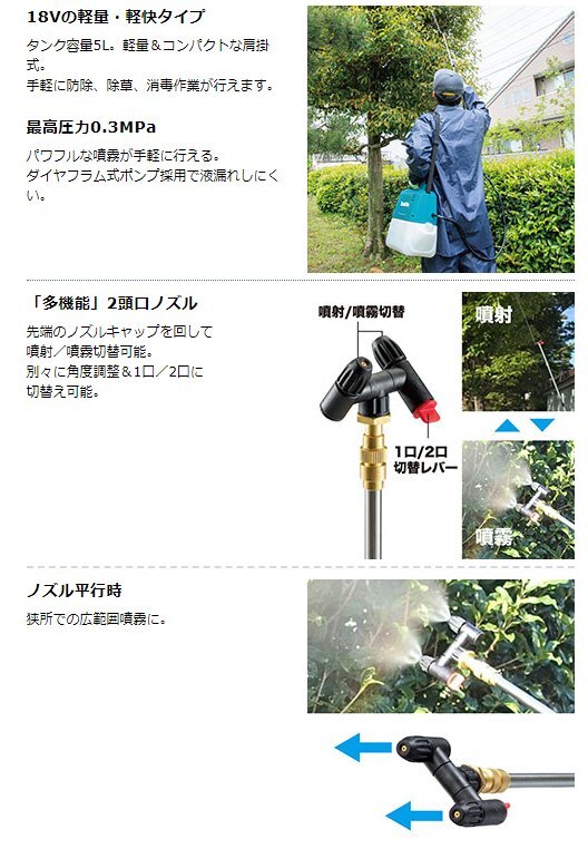 マキタ 18V 充電式噴霧器 MUS054DZ (本体のみ) [タンク容量5L/ 肩掛け式][バッテリ・充電器別売] ■安心のマキタ純正/新品/未使用■_画像2