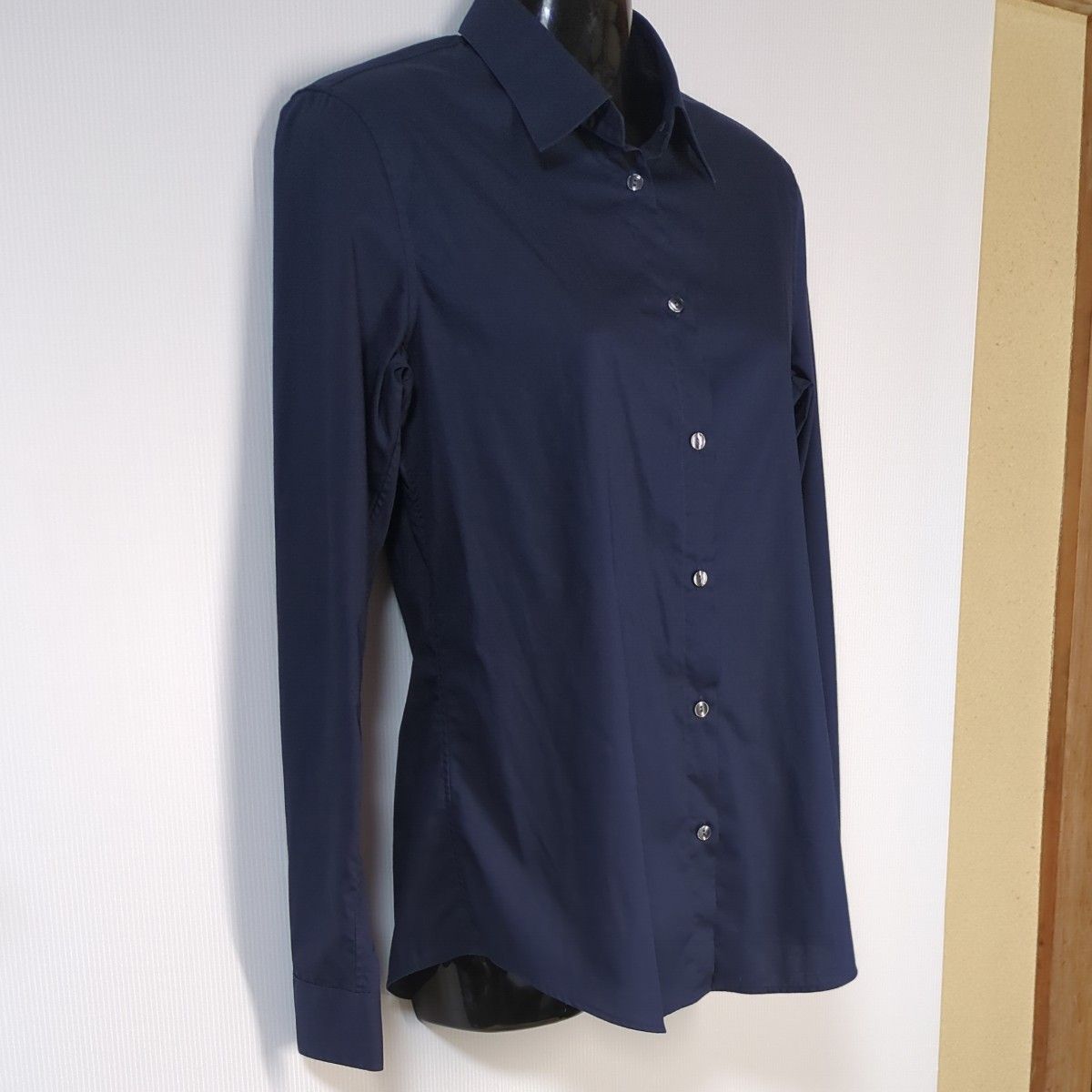 4-⑥ UNIQLO レディースブラウス　半袖.長袖2枚セット ネイビー　Lサイズ