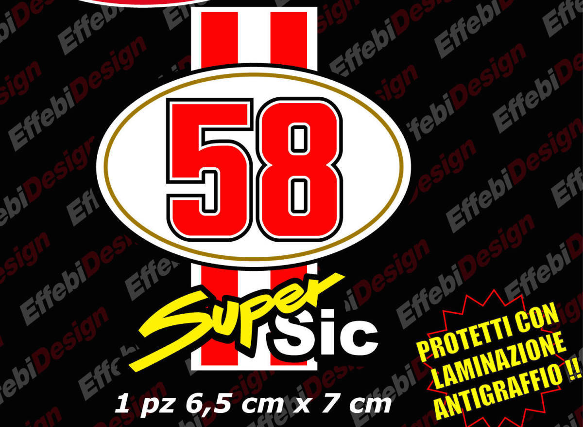 Autocollant Marco Simoncelli 58 Super Sic Moto GP Superbike Motorcycle Sticker
