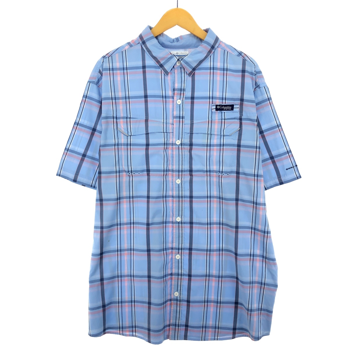 古着 コロンビア Columbia PFG チェック柄 ボタンダウン 半袖 フィッシングシャツ メンズXL /eaa447507_画像1