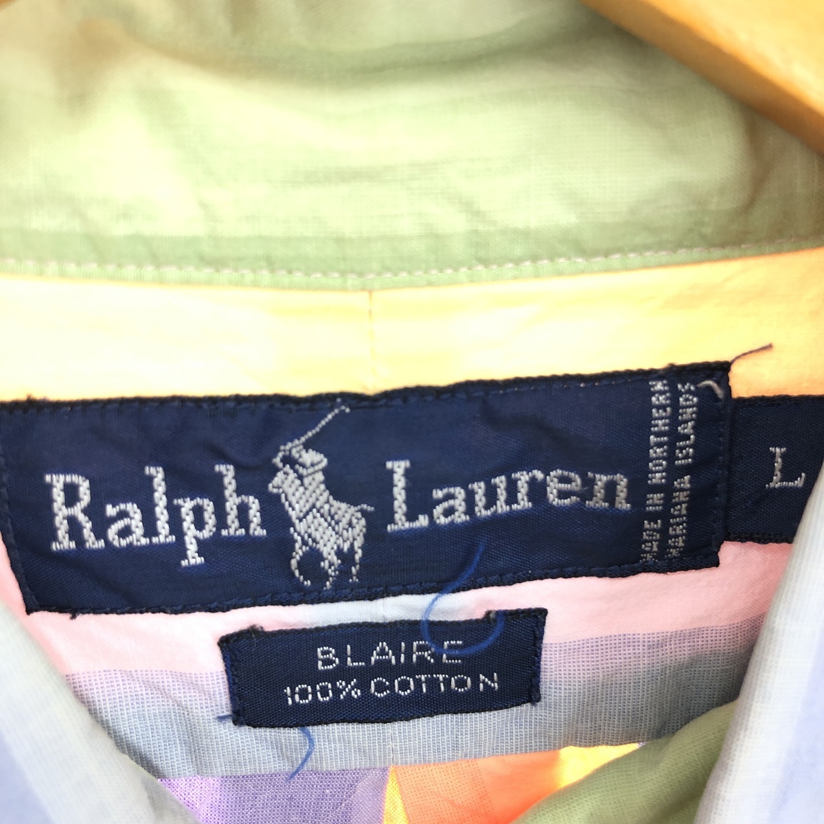 古着 ラルフローレン Ralph Lauren マルチストライプ 半袖 ボタンダウン ストライプシャツ メンズL /eaa448669_画像3