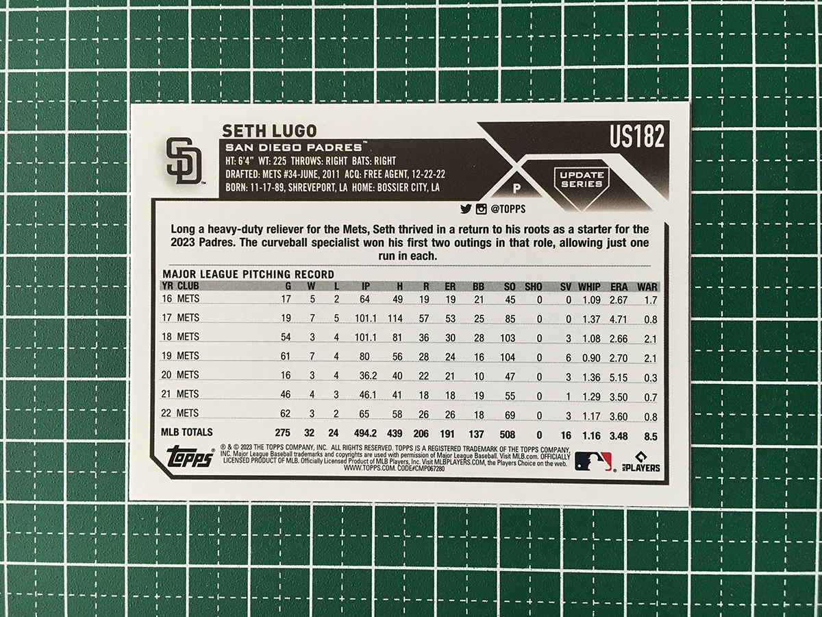 ★TOPPS MLB 2023 UPDATE #US182 SETH LUGO［SAN DIEGO PADRES］ベースカード「BASE」★_画像2