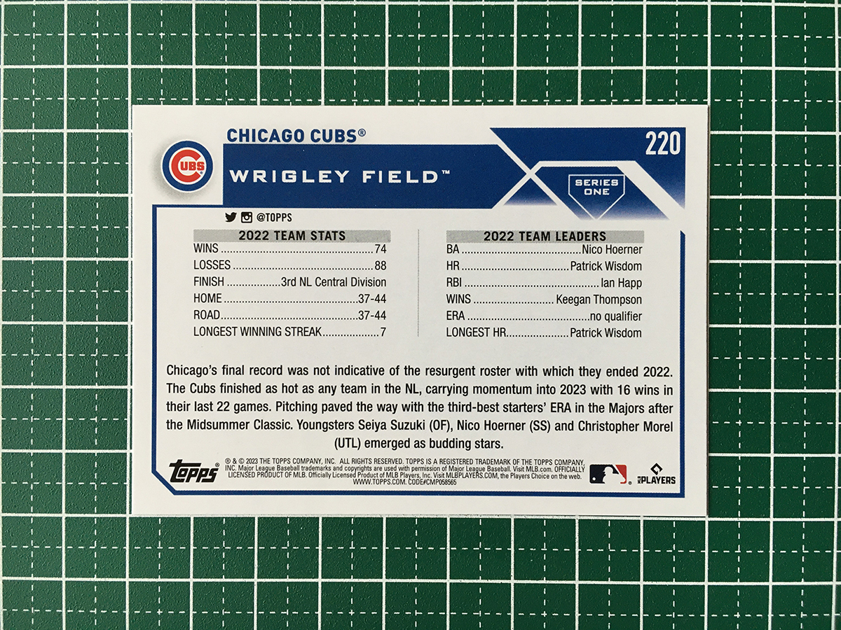 ★TOPPS MLB 2023 SERIES 1 #220 TEAM CARD［CHICAGO CUBS］ベースカード「BASE」★_画像2