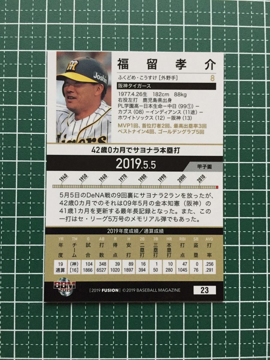 ★BBM 2019 プロ野球 FUSION #23 福留孝介［阪神タイガース］レギュラーカード 記録の殿堂 19★_画像2