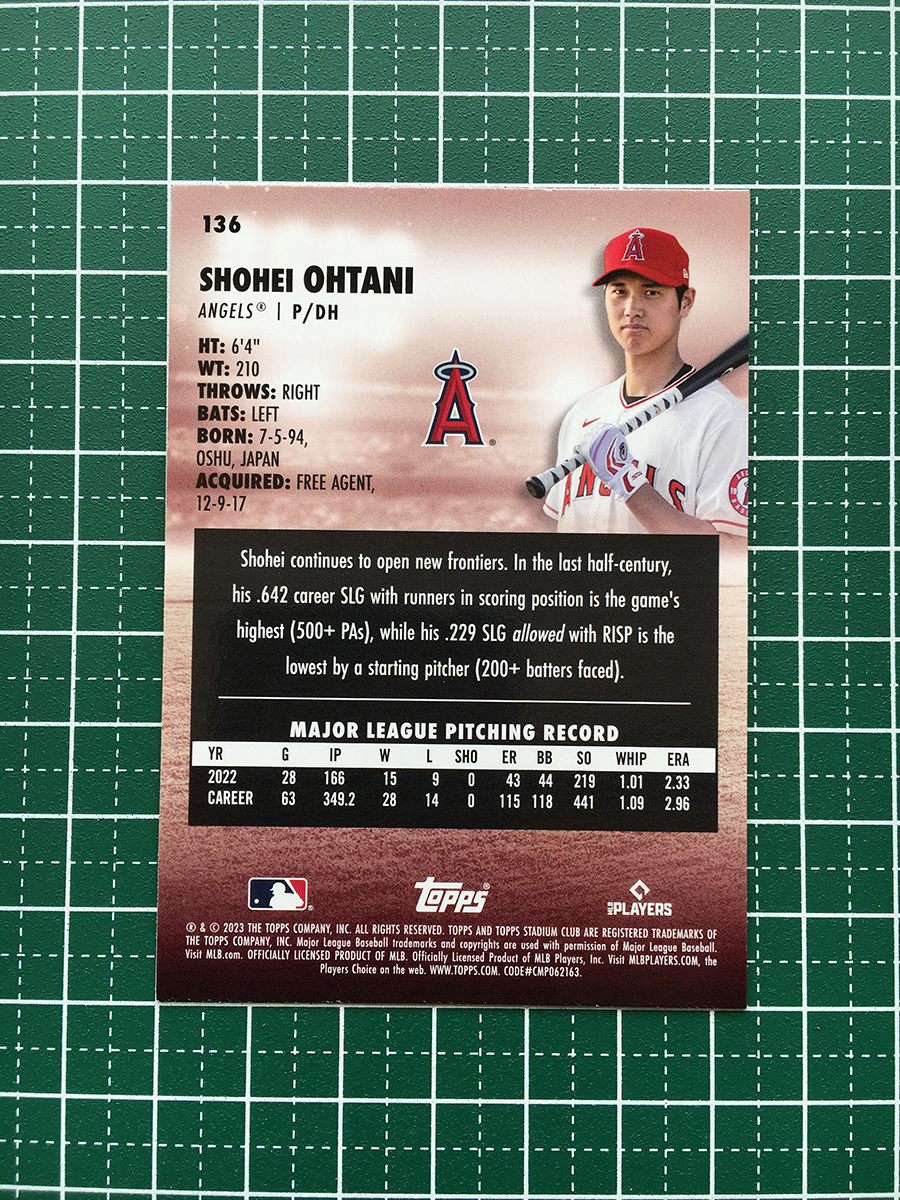 ★TOPPS MLB 2023 STADIUM CLUB #136 大谷翔平／SHOHEI OHTANI［LOS ANGELES ANGELS］ベースカード「BASE」★_画像2