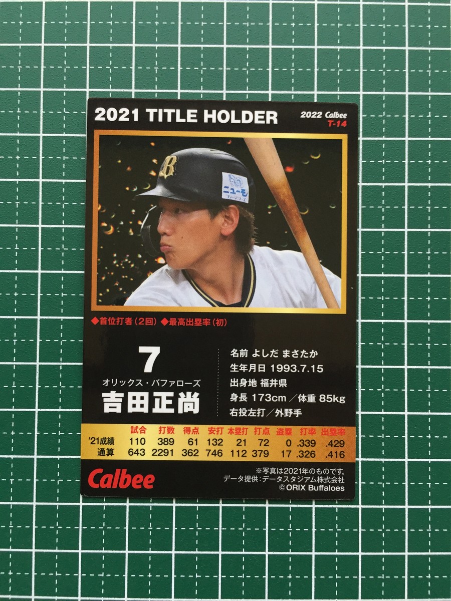 ★カルビー 2022 プロ野球チップスカード 第1弾 #T-14 吉田正尚［オリックス・バファローズ］第一弾 タイトルホルダーカード★_画像2