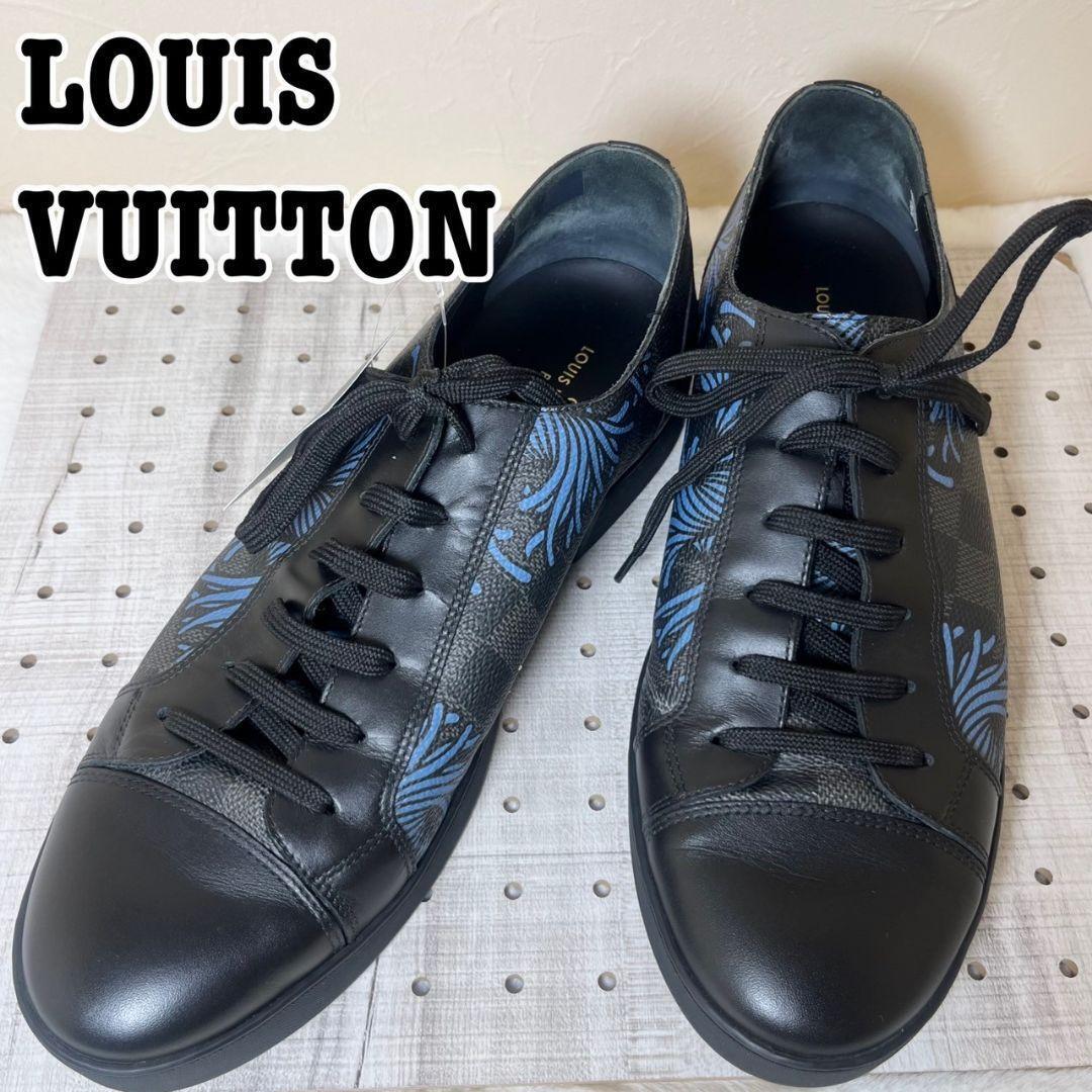 1円 LOUIS VUITTON ルイ・ヴィトン クリストファーネメス ダミエグラフィット 26.5cm スニーカー PVC レザー ブラック ブルー ルイヴィトン_画像1