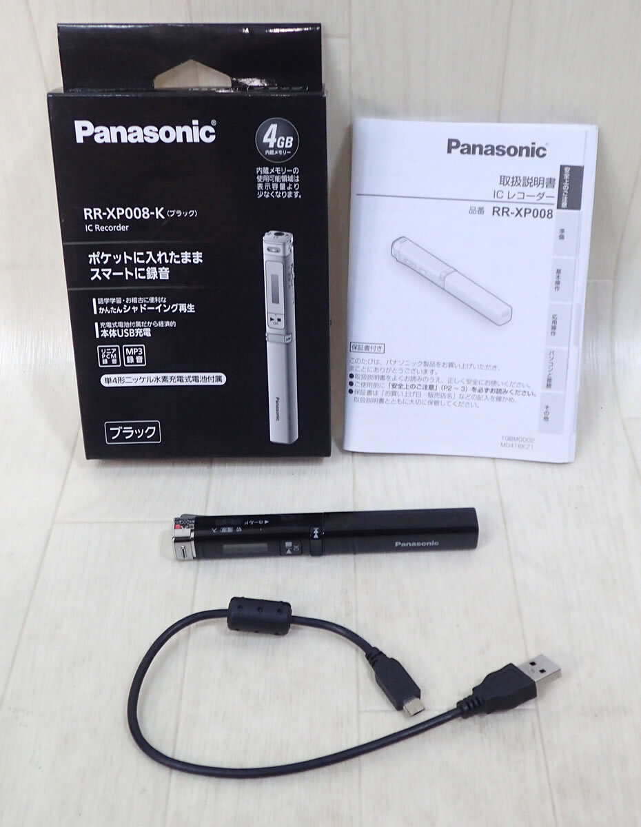  рабочее состояние подтверждено красивый . Panasonic IC магнитофон 4GB в виде палочки черный RR-XP008-K отправка 350 иен ~