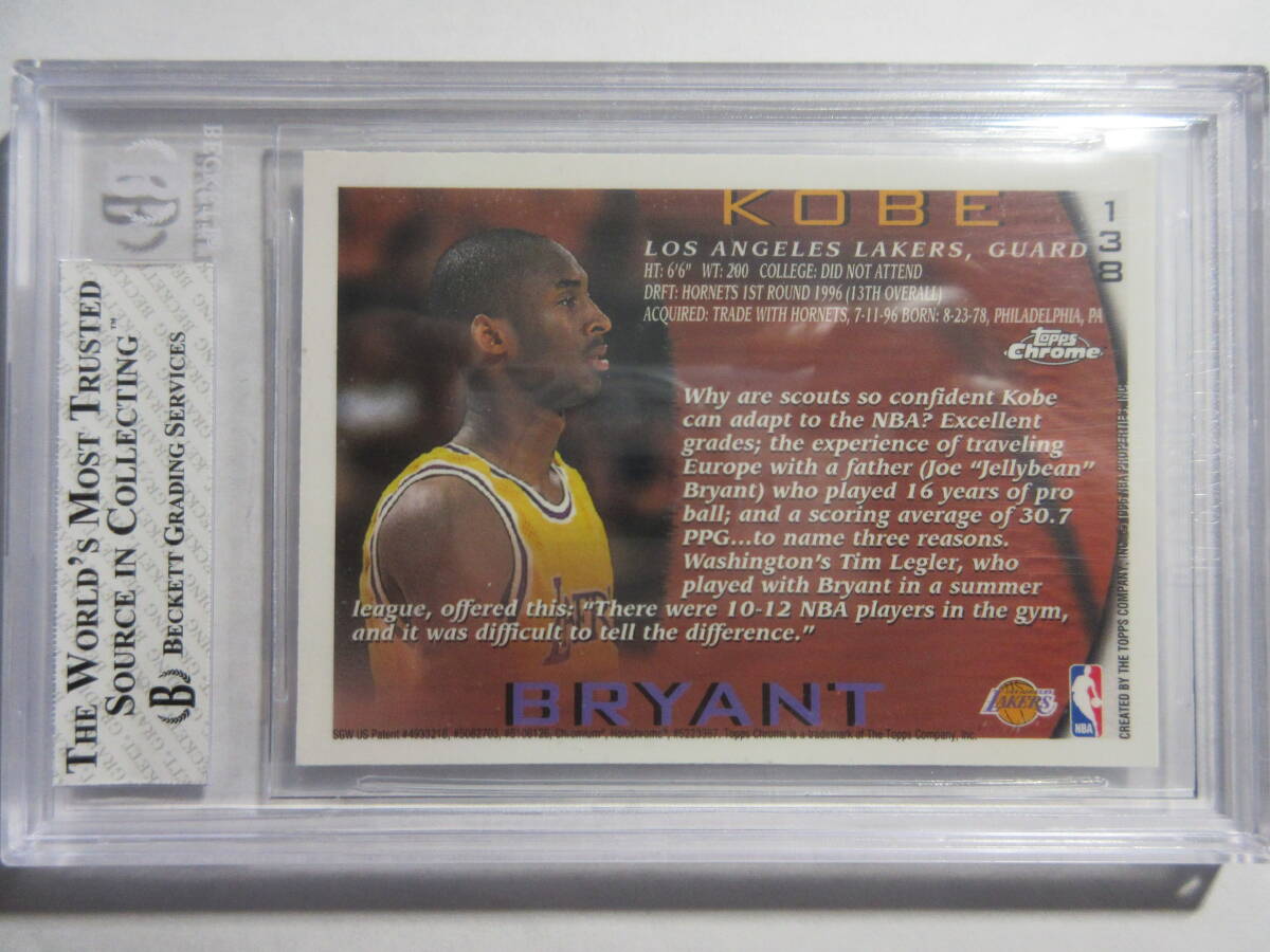 1996-97 Topps Chrome #138 Kobe Bryant RC コービー・ブライアント ルーキー レイカーズ MVP NBAチャンピオン バスケットボール殿堂の画像2