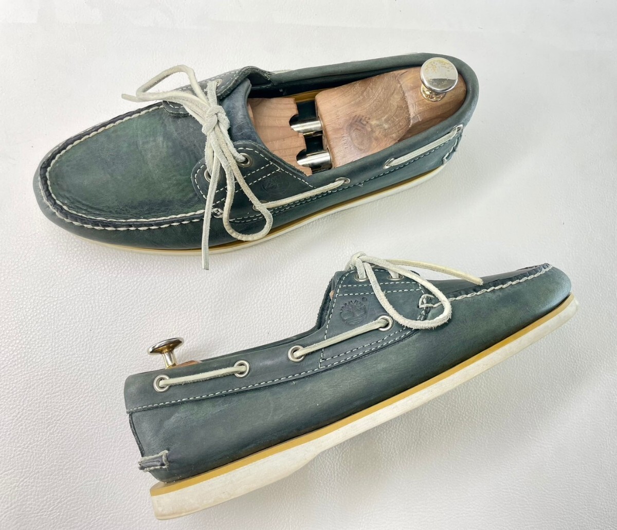  именная техника ..! редкий Vintage / старый модель! Timberland deck shoes / лодка обувь!kau кожа! темно-синий 9.5M надпись (27.5cm)