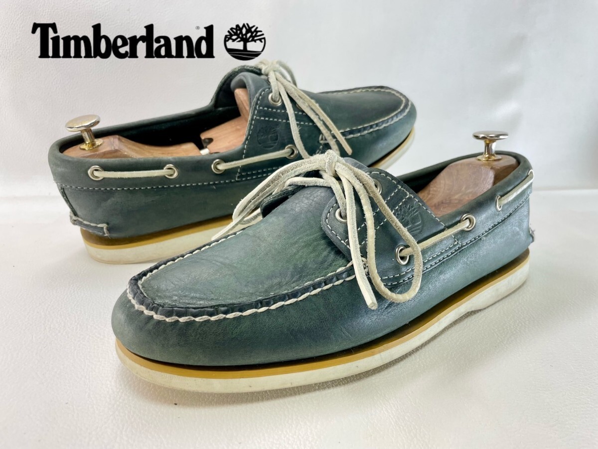  именная техника ..! редкий Vintage / старый модель! Timberland deck shoes / лодка обувь!kau кожа! темно-синий 9.5M надпись (27.5cm)