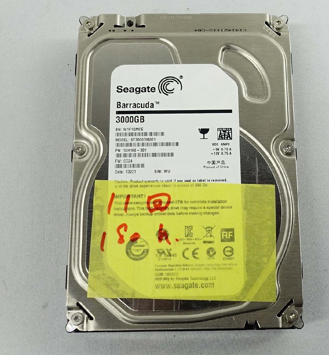 使用わずか クリックポスト Seagate ST3000DM001 3TB HDD 3.5インチ SATA データ消去 ハードディスク シーゲイト S050815の画像1