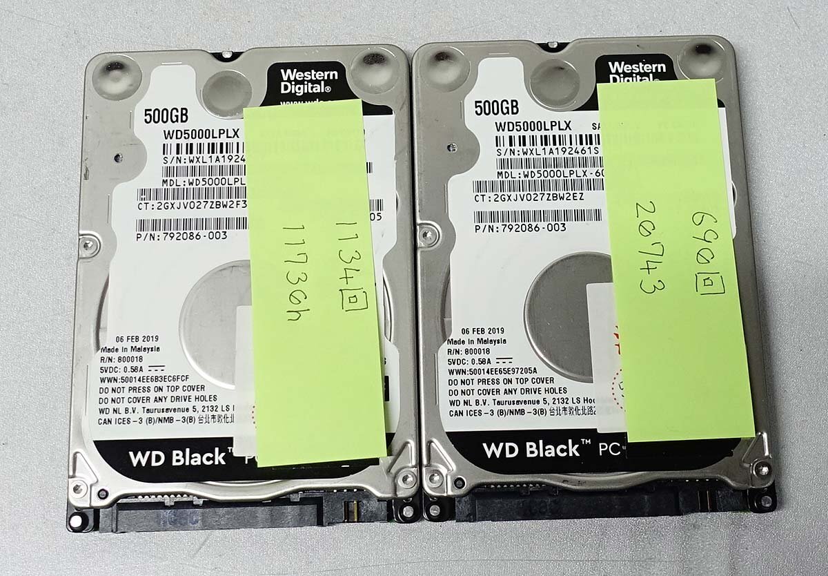 2個セット クリックポスト WD WD5000LPLX 500GB HDD 2.5インチ/SATA/データ消去 ハードディスク S051721_画像1