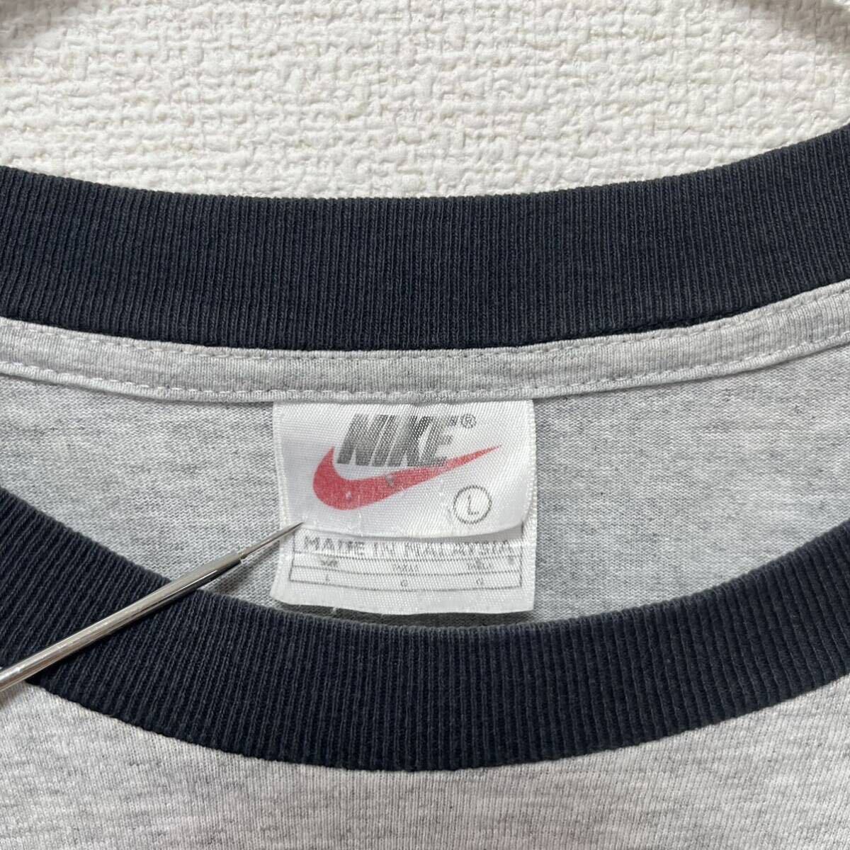 NIKE ナイキ 90s 半袖 Tシャツ 古着 ビンテージ グレー リンガーTシャツ Lサイズの画像4